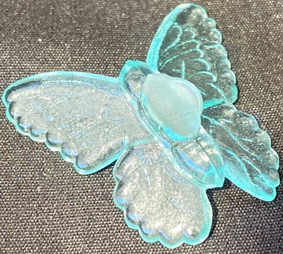 Blue Vaseline glass butterfly insect monarch glow neon animal uranium / selenium