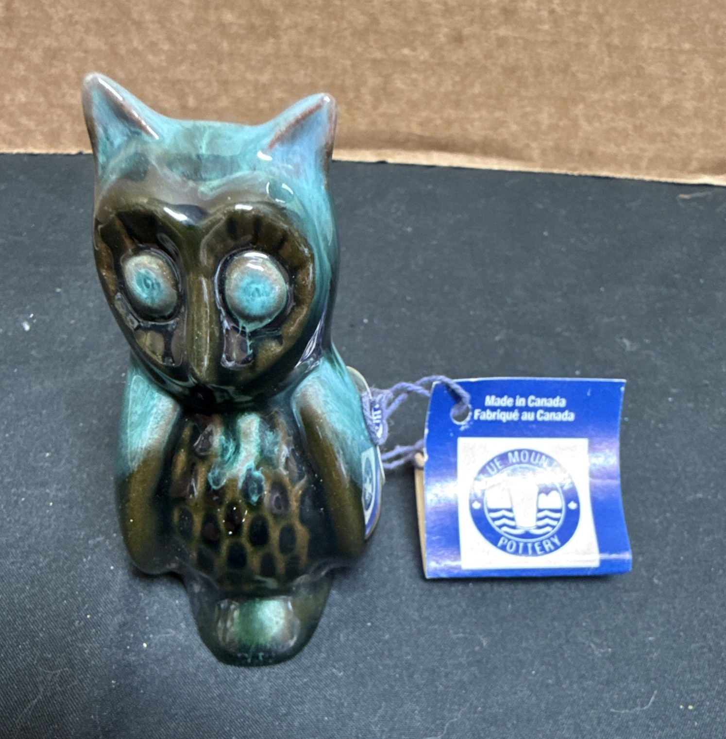 Blue Mountain Pottery Owl Figurine Art Pottery Green Black Glossy Canada