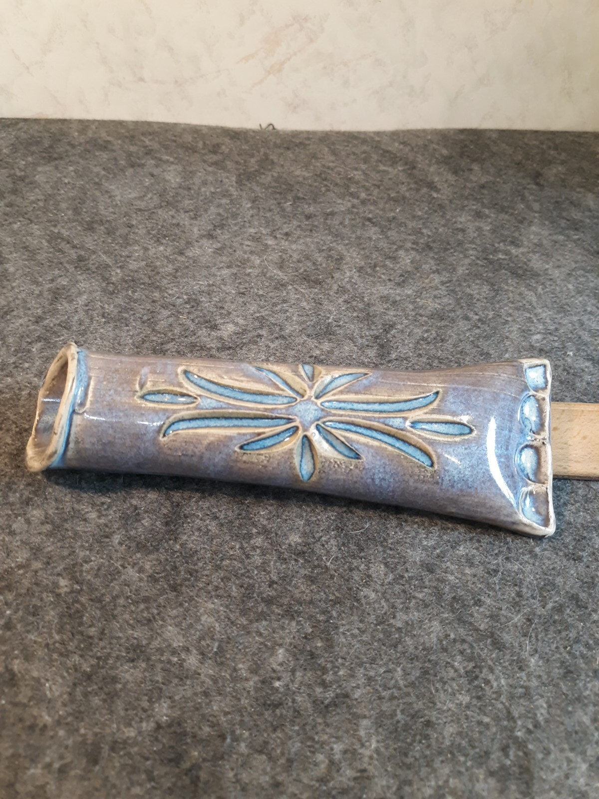Purple Blue Unity Pond Pottery Wall Pocket Etched Design