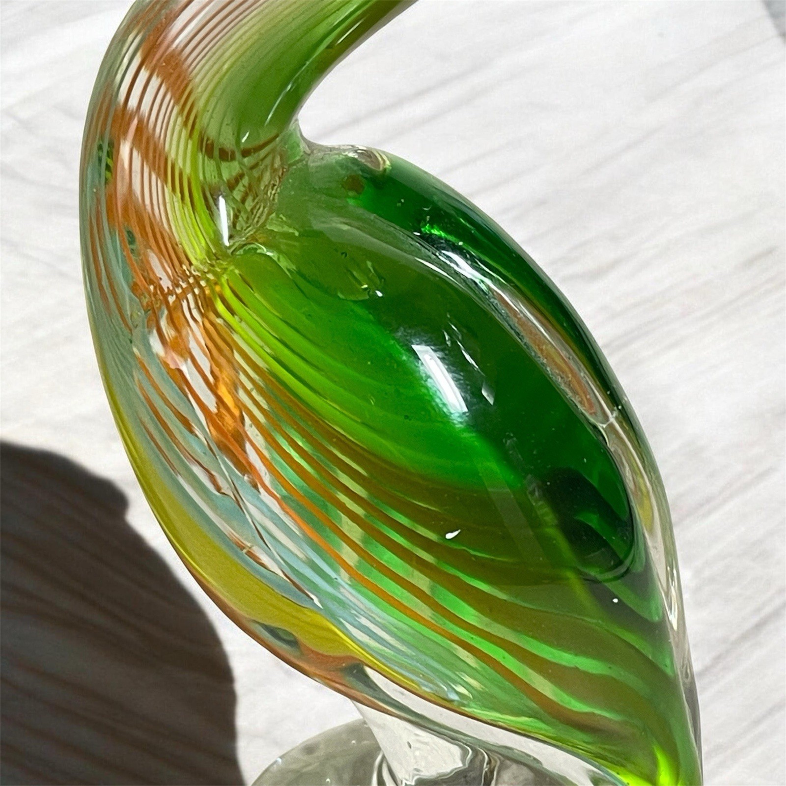 Vintage Hand Blown Art Glass Tropical Bird Figurine Murano Style Tall Multicolor