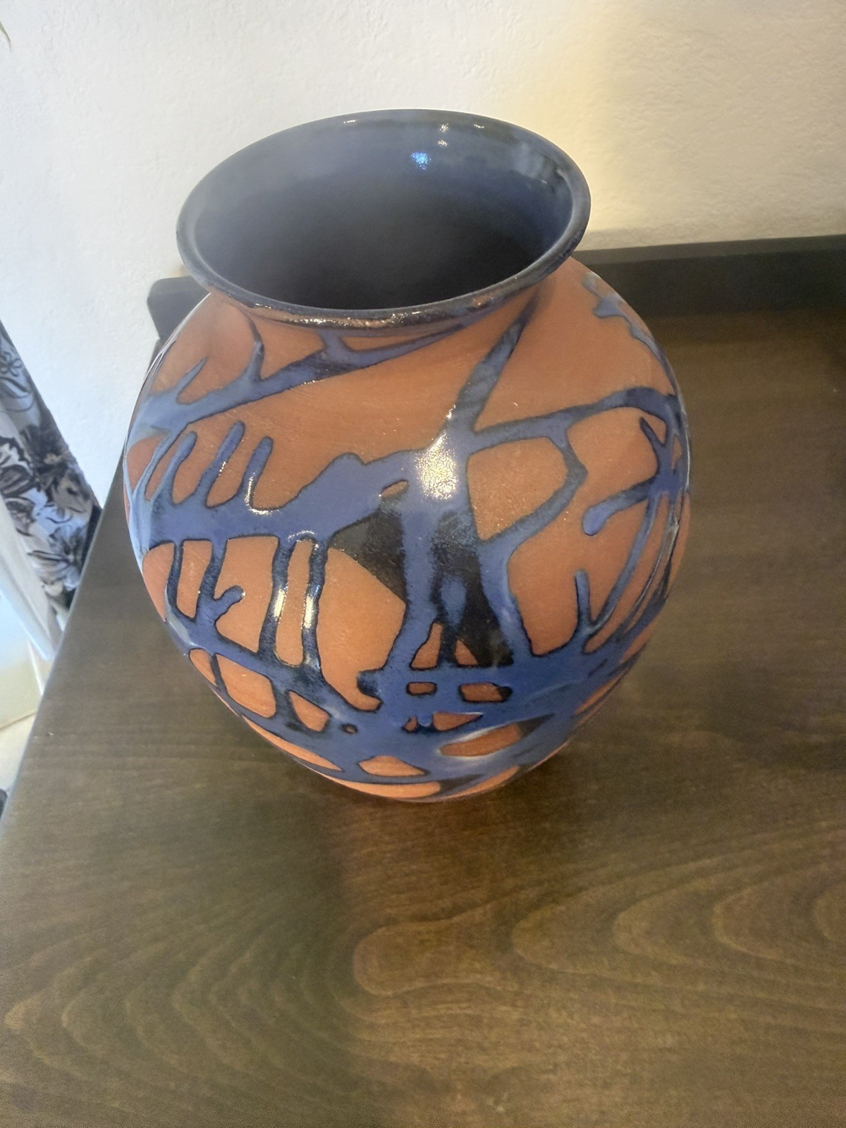 Jon Mehr Studio Pottery Vase Red Clay Blue Glaze Signed Modernist Ceramic
