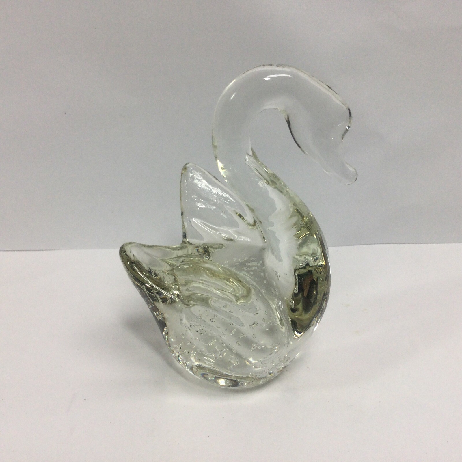 Art Glass Crystal Swan Paperweight Figurine 4.5″ Bullicante Bubbles