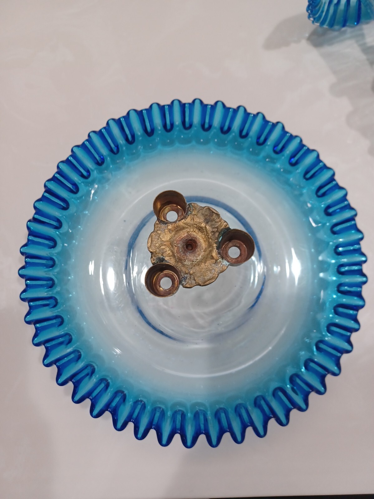 Glass Epergne ~ Antique Victorian BLUE / CLEAR ~ England ~ EXQUISITE!