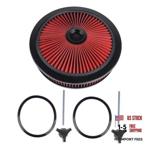 14″ x 3″ Red High Flow Air Cleaner Washable Element Black Top Recessed