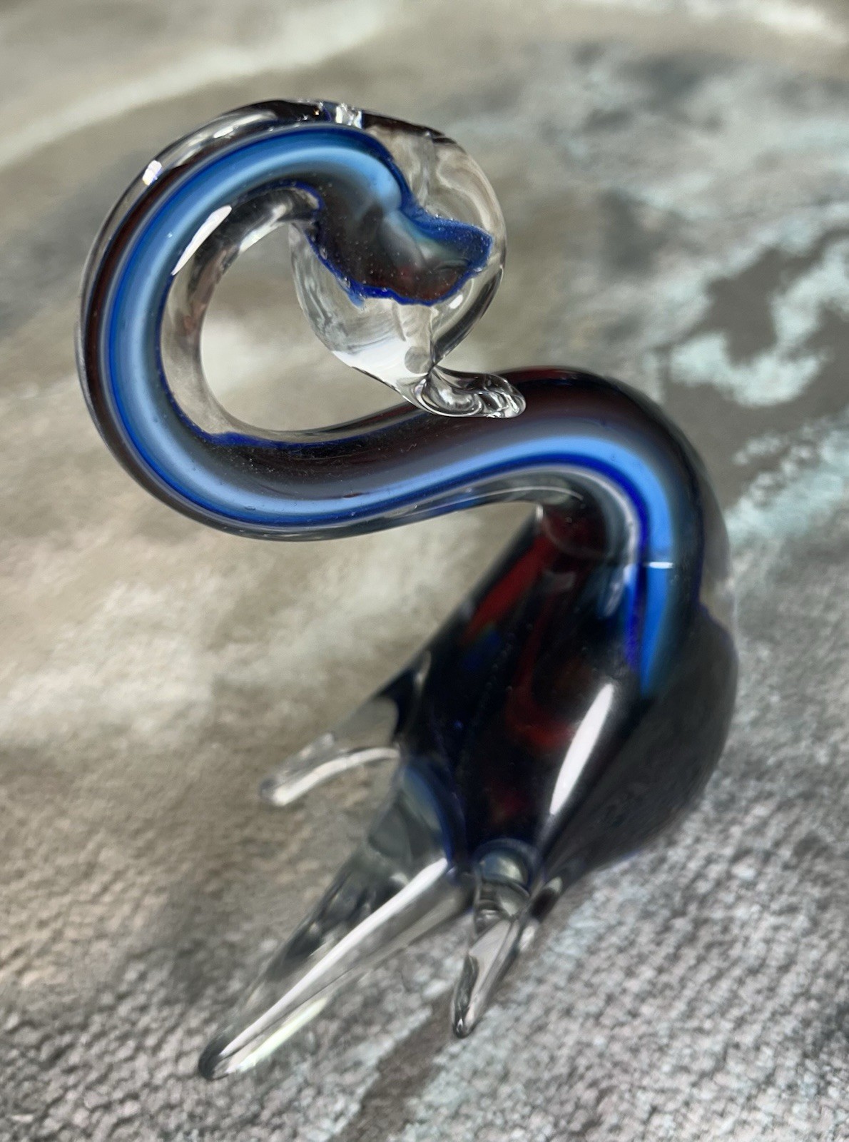 Vintage Murano Art Glass Swan Classic Sommerso Technique Blue Red