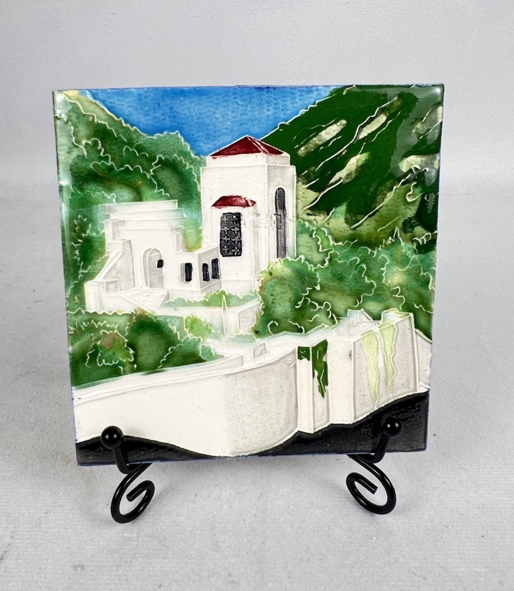 Topanga Art Tile Signed 2012 California Mission Handpainted Ceramic Art Tile 4×4