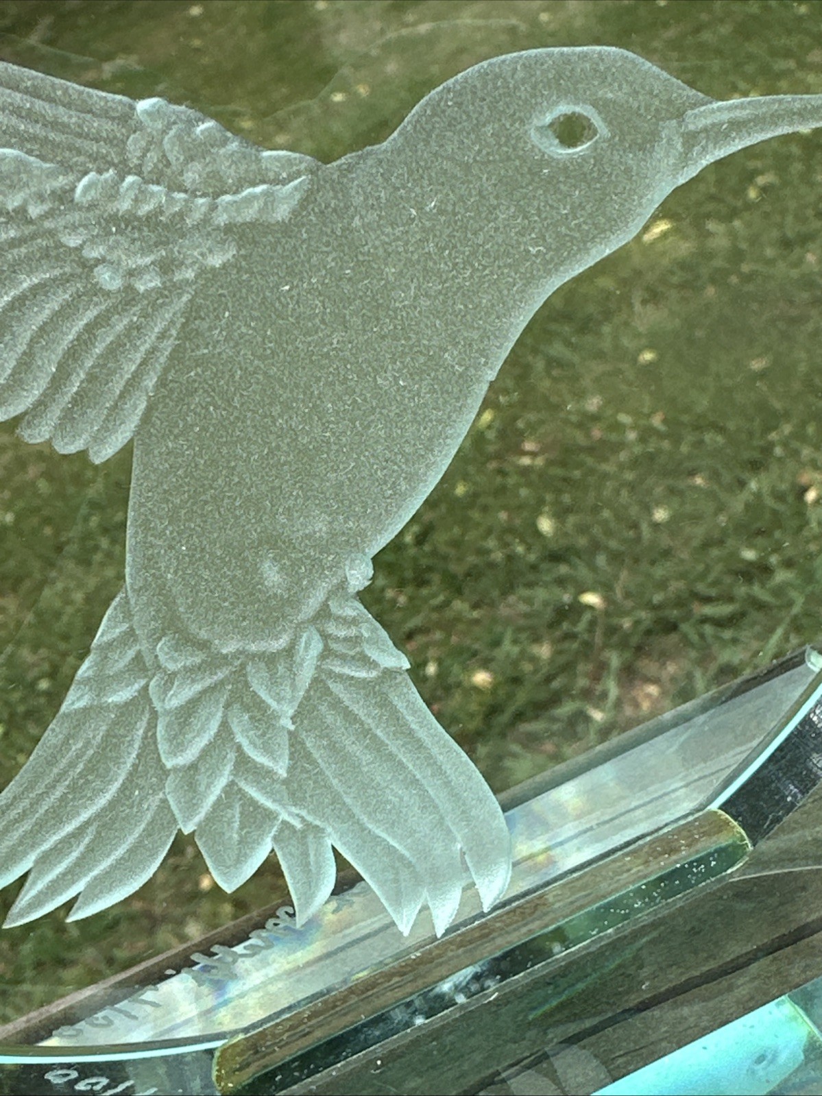 3D Hummingbird Sculpture, Green Glass Sand Carved Lex Melfi Signed Numbered RARE