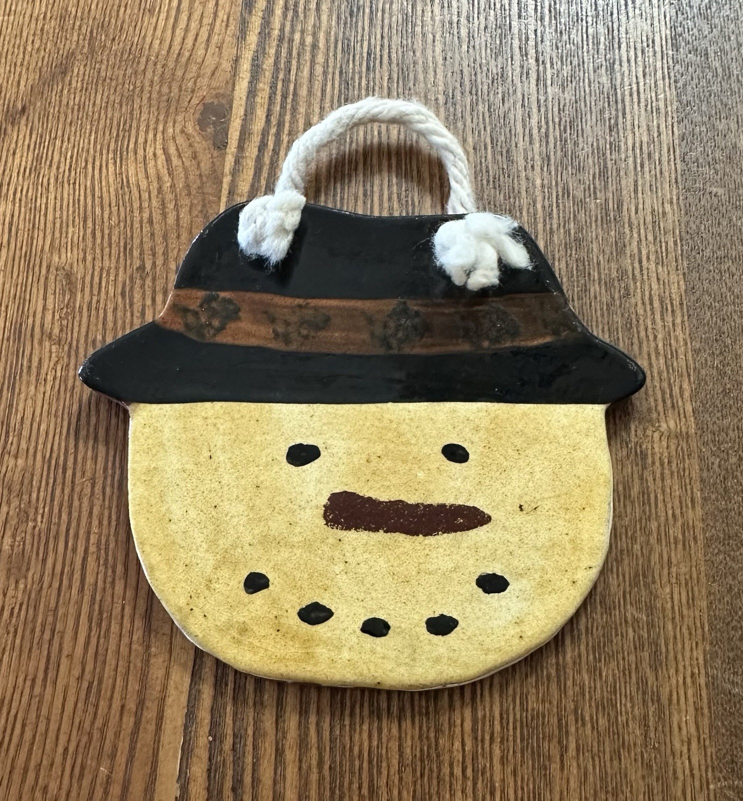 Ned Foltz Reinholds PA Redware Pottery Snowman Ornament Wall Decor Folk Art 4”