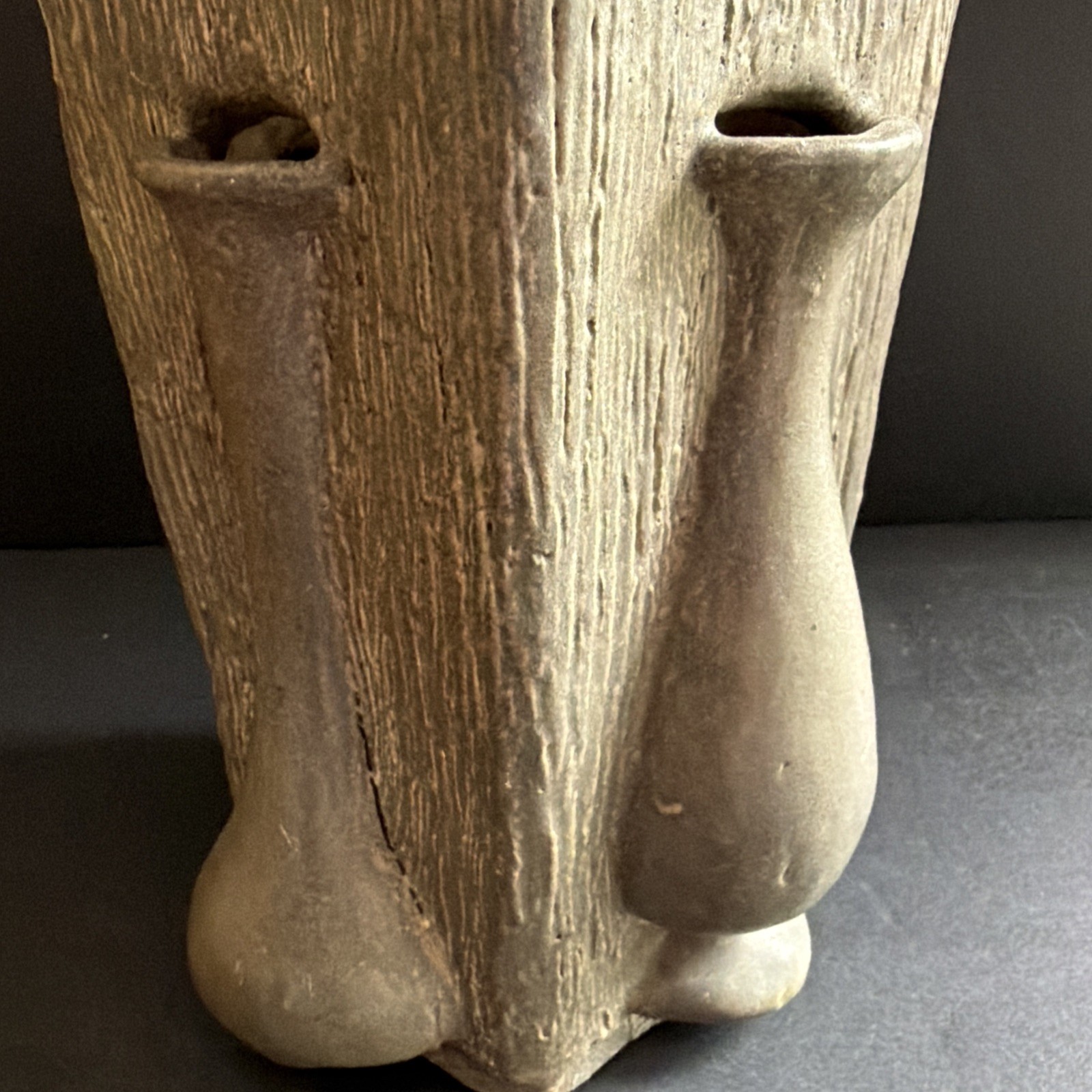 Vtg Brutalist Abstract Stoneware Ikebana Vase Signed Studio Art Pottery 10”
