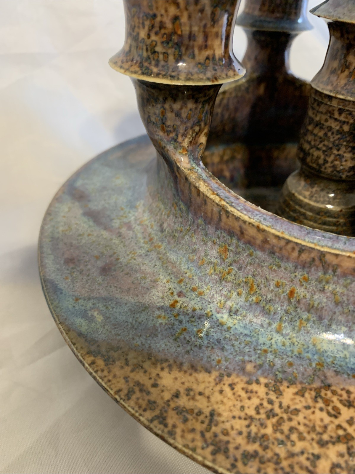 Vintage Handmade Studio Pottery 5 Taper Candlestick Holder Dish Custom Signed