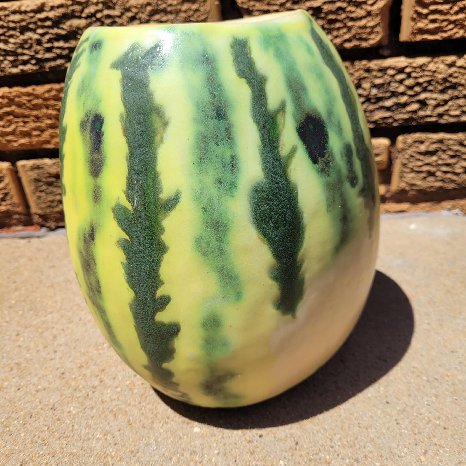 Patricia Garrett Watermelon Pottery Vase 1989 Great Impressions Crazing