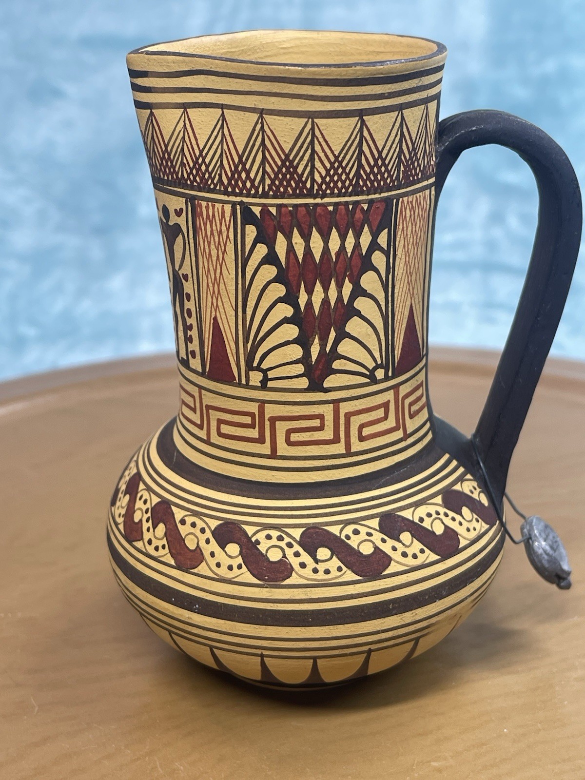 Vintage Attic Geometric Pottery Pitcher Jug Museum Replica Exact Copy
