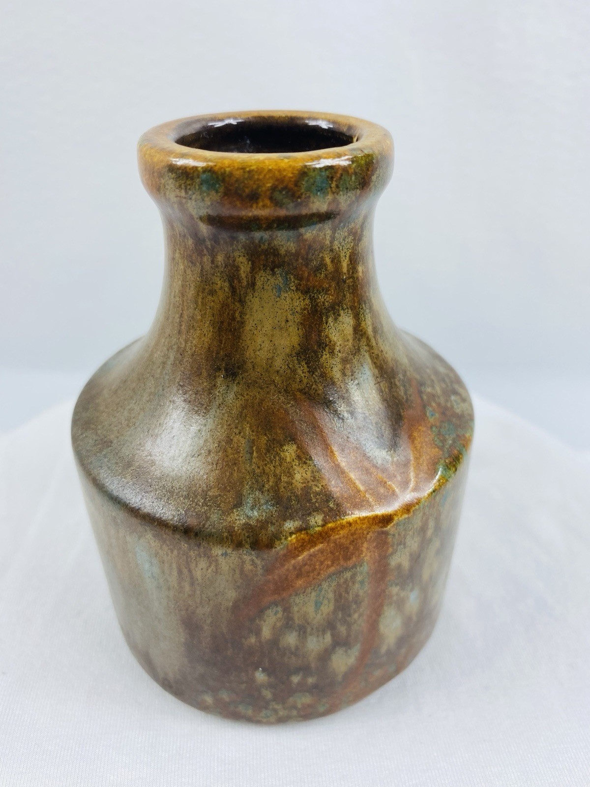 Vintage MCM Scheurich 4” Vase Brown Orange Teal W.Germany 550-10
