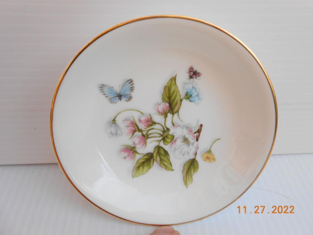 AYNSLEY NATURE’S DELIGHTS TRINKET DISH SMALL PLATE BIRD BUTTERFLIES FLOWERS