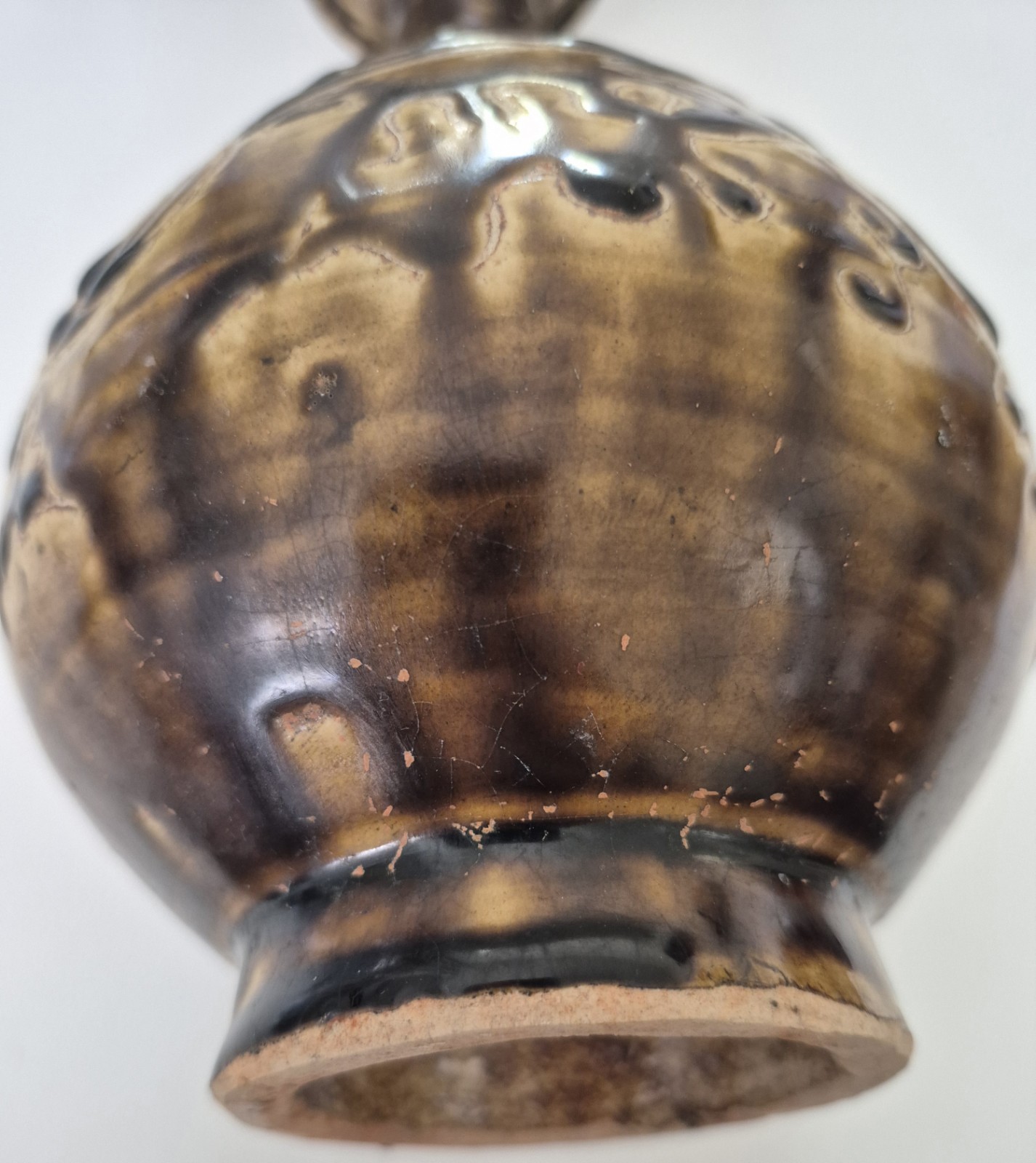 Chinese Cizhou Style Brown Glaze Pear Vase Carved Melon Fruit Vine