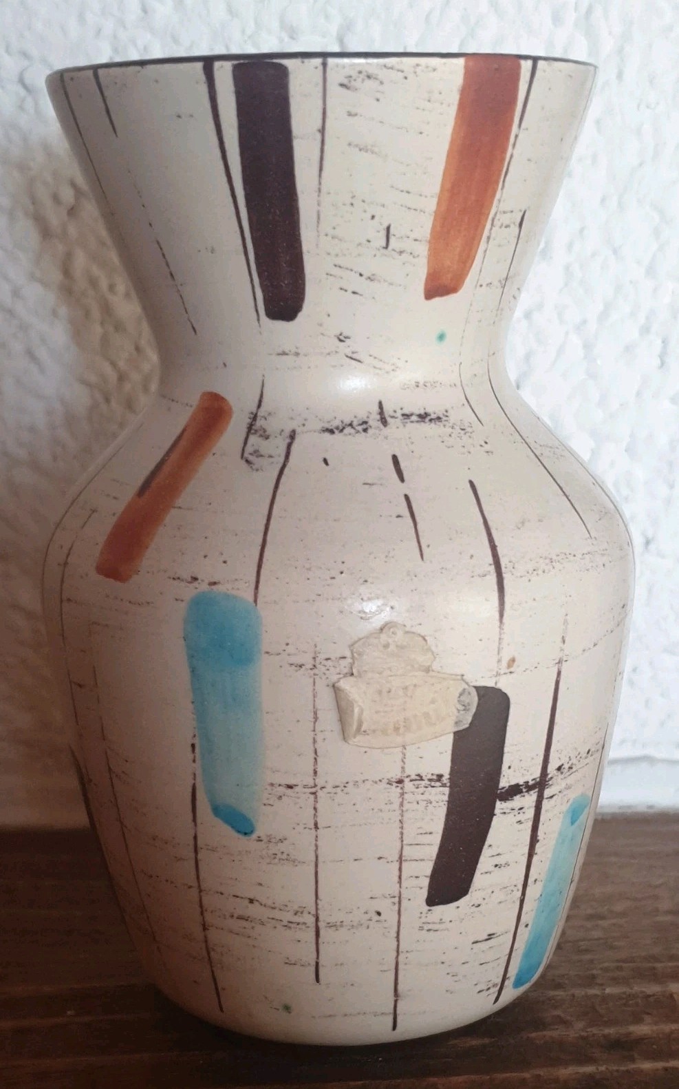 West German Ceramic Vase Mid-Century Modern Hand Painted Abstract Glossy 381/14