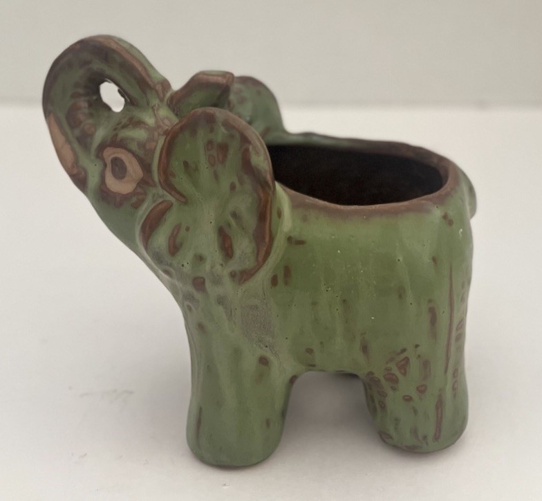 Small Studio Art Pottery Lucky Elephant Trunk Up Ceramic Planter 5” SALE!