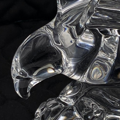 Val St Lambert Crystal Eagle Figurine Sculpture Large 9.5-in 4Lb Signed Vintage