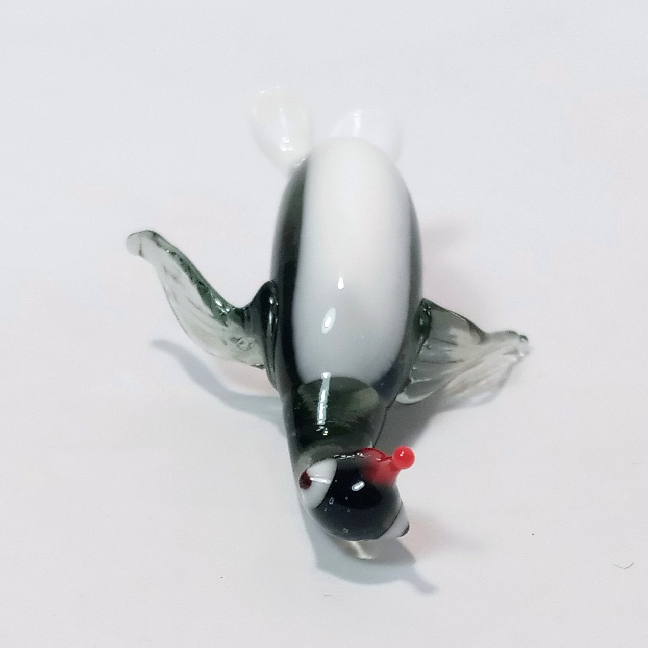 Miniature 2 Inch Transparent Blown Glass Penguin Figurine w/ Red Beak