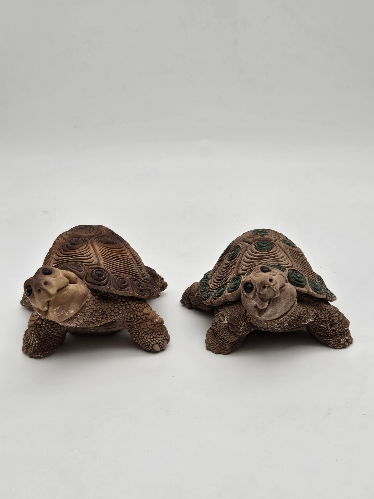 Vintage Don James Turtle Figurine Clay Unique Details Set Of 2 Handmade Signed