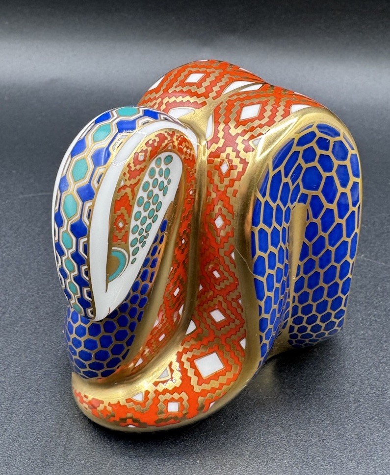 Royal Crown Derby Snake Floral Paperweight 22k Gold Imari Bone China Figurine