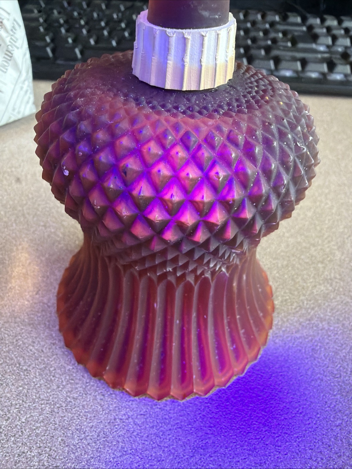 Vintage Faroy Red Glass Diamond Point Votive Candle Holder glows Like Uranium!