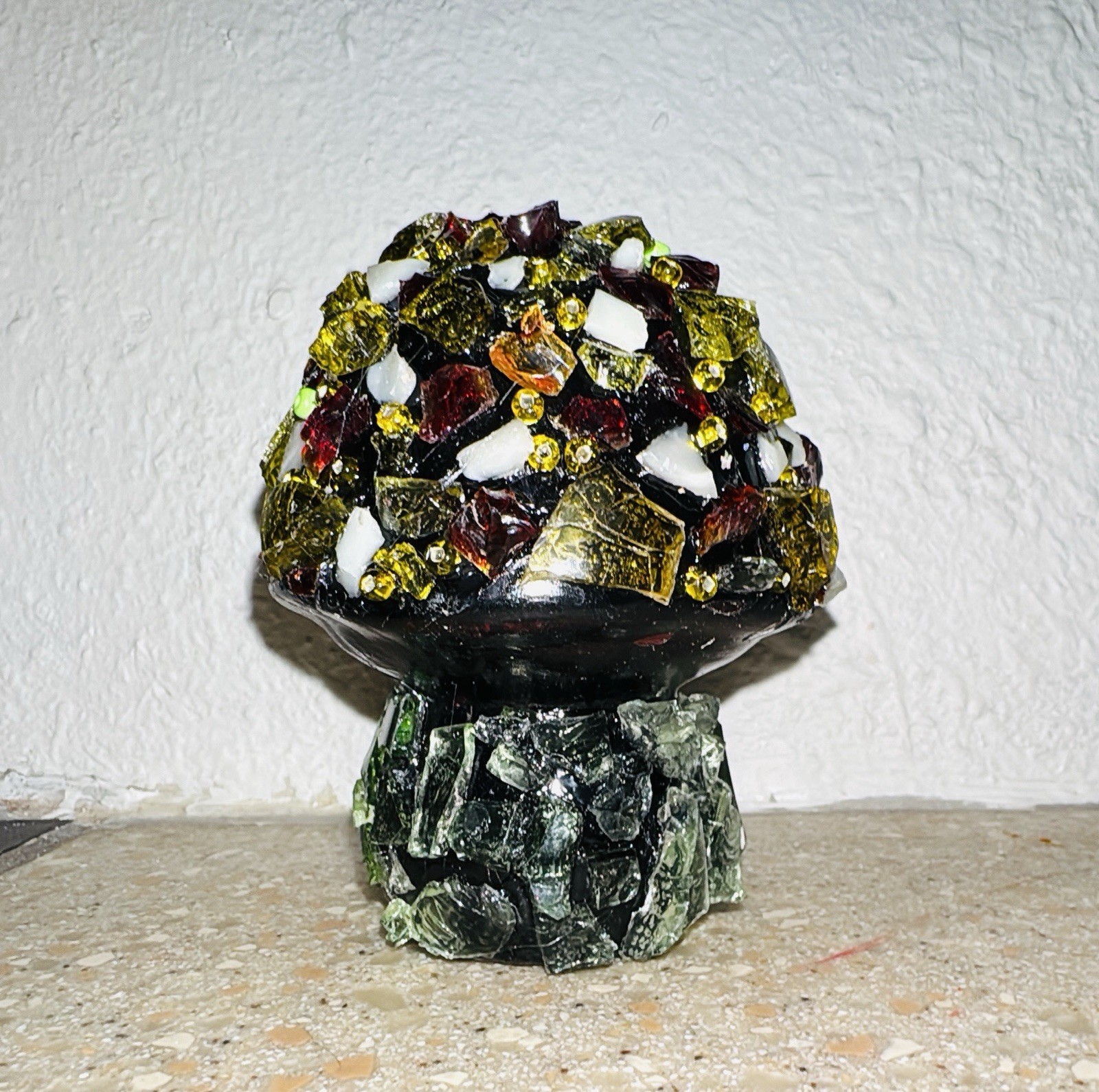 OOAK Handmade Uranium Glass Cadmium Glass Ceramic Mushroom Figurine 4.5”x3.5”