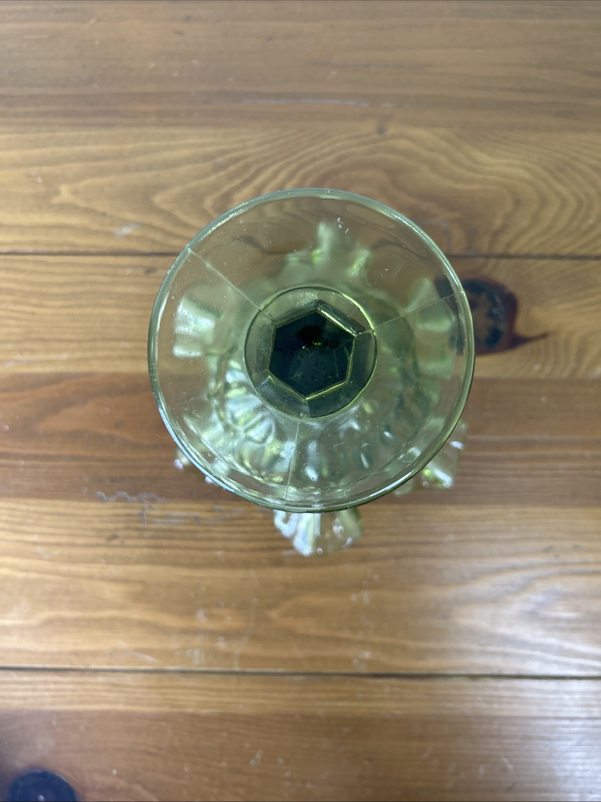 Vintage Fenton Art Glass Colonial Green Thumbprint Ruffled Compote Comport