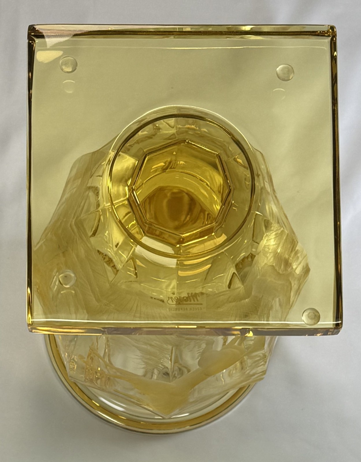 Moser Jumping Horse Vase Elder Yellow Engraved Potash Glass 12in