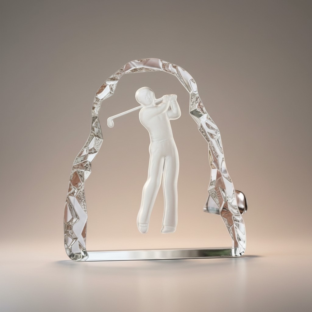 Nybro Sweden Crystal Golfer Paperweight Frosted Figure Clear Base 7″ Vintage