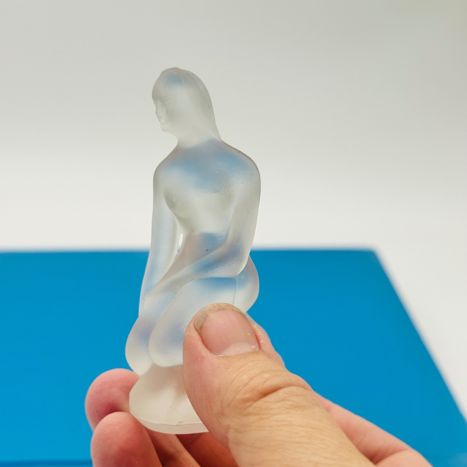 Vintage Frosted Glass Kneeling Nude Female Figurine Art Deco 3″ Art Nouveau