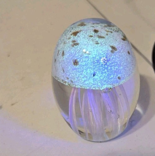 Paperweight Art Glass Jellyfish Glows Under Black Light Teal Green Mermaidcore
