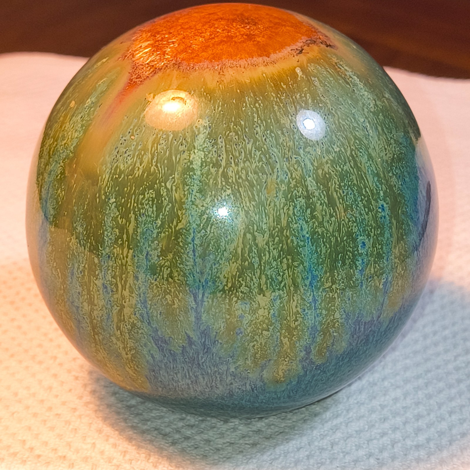 Vintage Chinese Ceramic Drip Glaze Sphere 3 Inches Tall