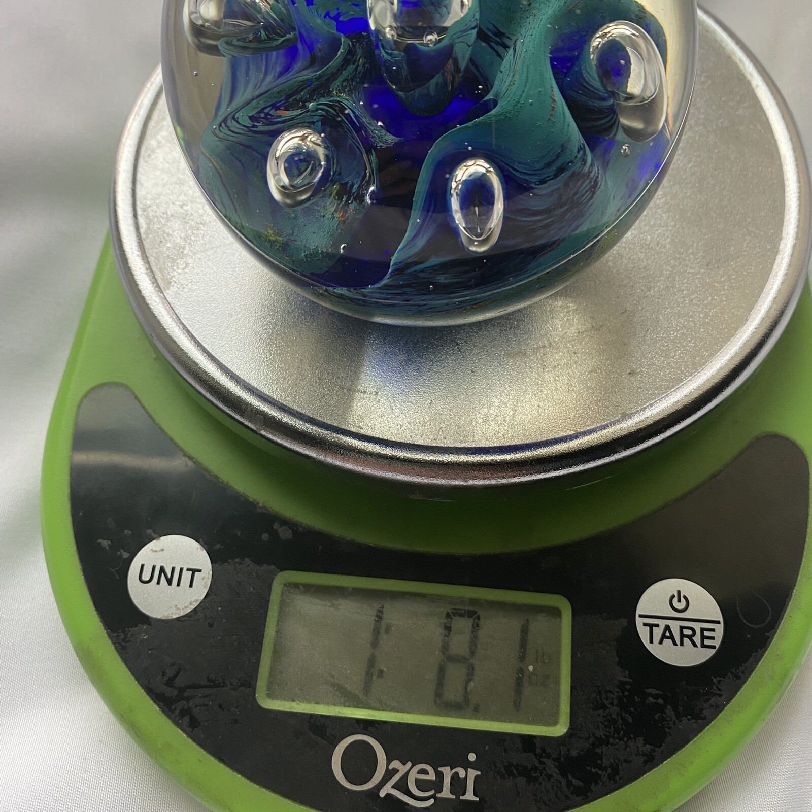 Vintage Art Glass Paperweight Controlled Spheres TurquoiseRoyal Blue 1lb 8oz EUC
