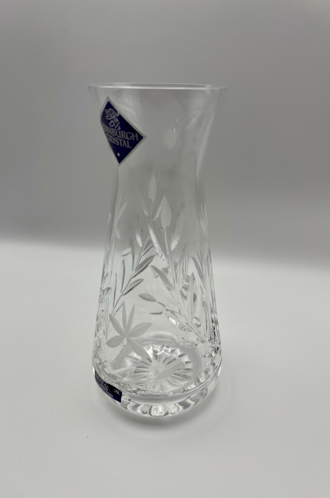 Vintage Edinburgh International Crystal Bud Vase Floral Etched Daisy