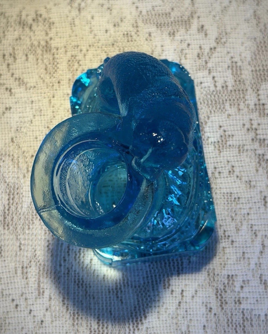 Antique Belmont Dog & Top Hat Toothpick Holder Blue Glass Figural 1887 EAPG