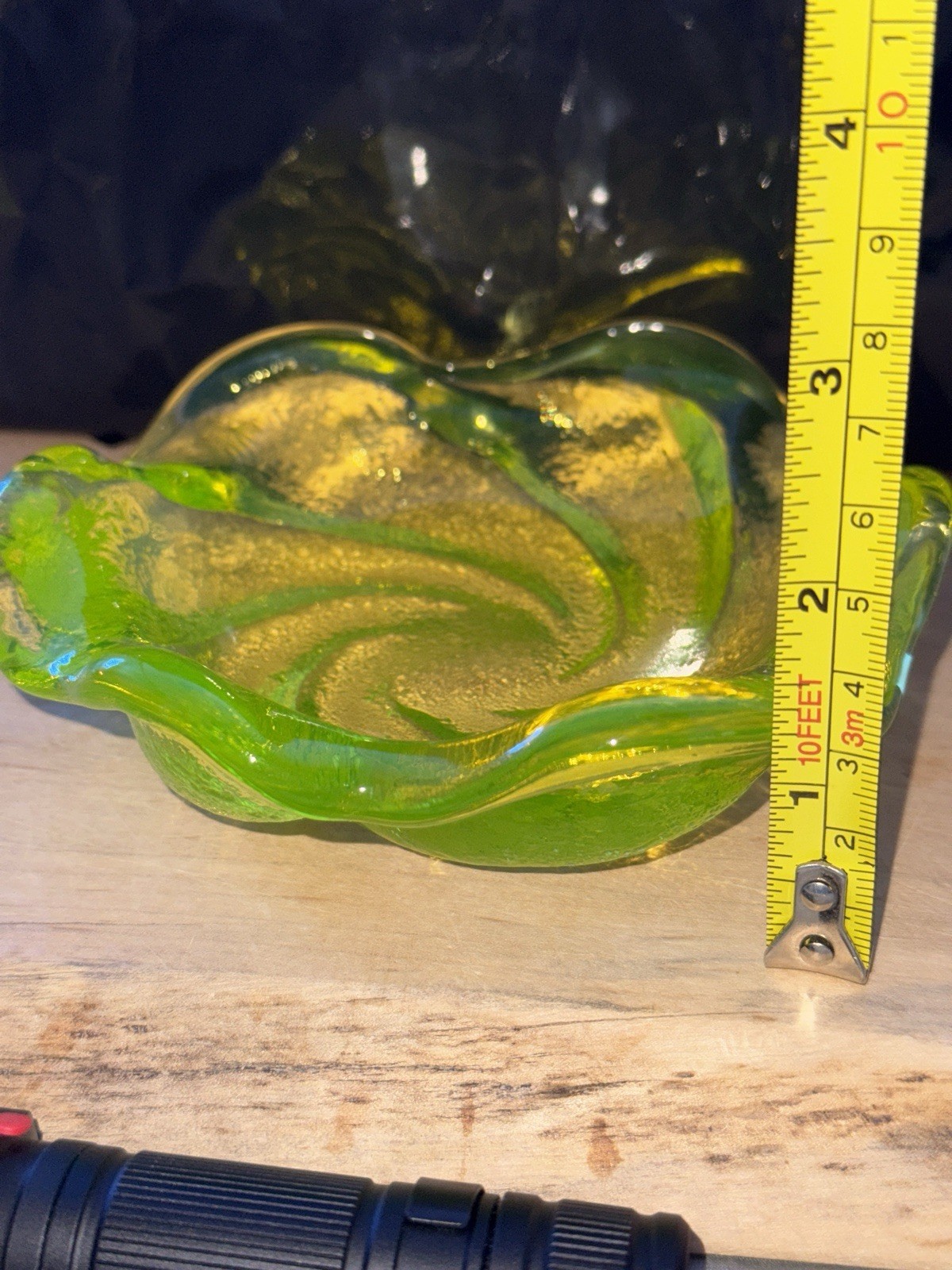 Fenton Topaz Uranium Vaseline Glass Swirl Ashtray 5-6 Inch Mint