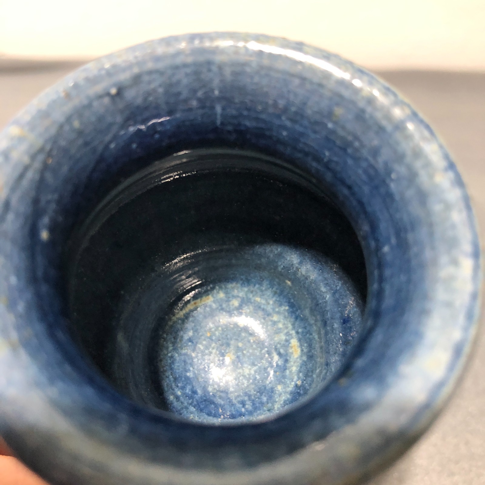Hand Thrown Stoneware Pottery Vase Artist Signed MMP Blue Brown Tone Art Pottery