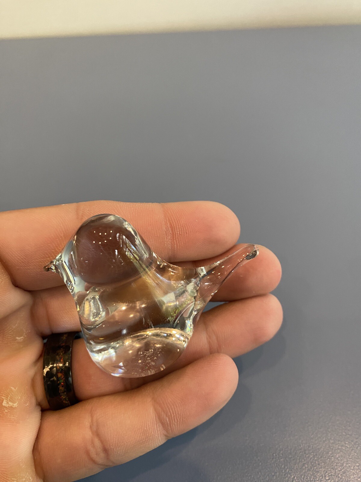 ADORABLE VTG Clear Art Glass Bird Paperweight W/Tiny Controlled Bubbles 2.25″L