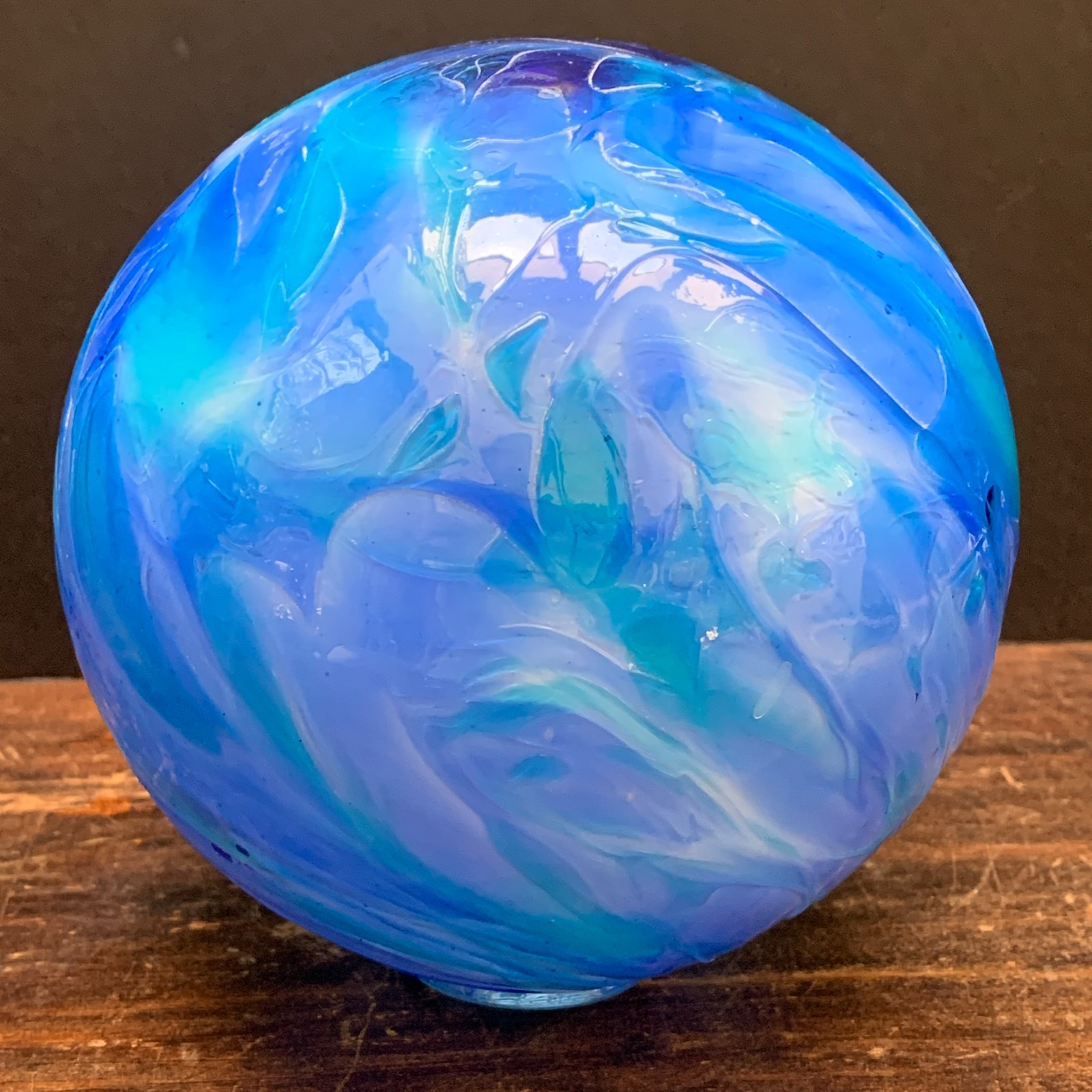 Pyromania Oregon Float Blue/Purple Art Glass Studio Ball Orb Sphere 5.5″ Signed
