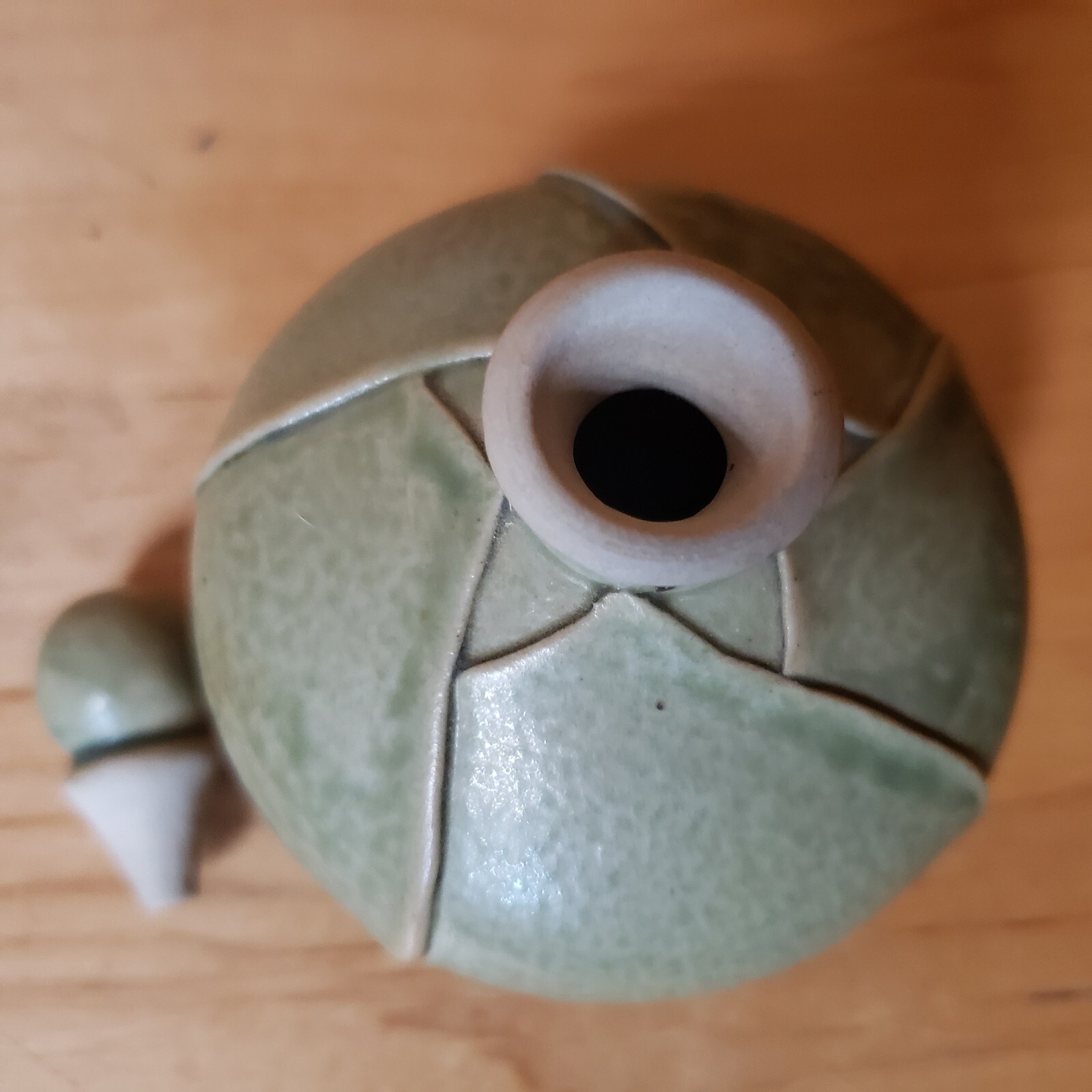 Pottery Vase Lidded Leaf Wrapped Look Hand Crafted Indonesian Muted Green