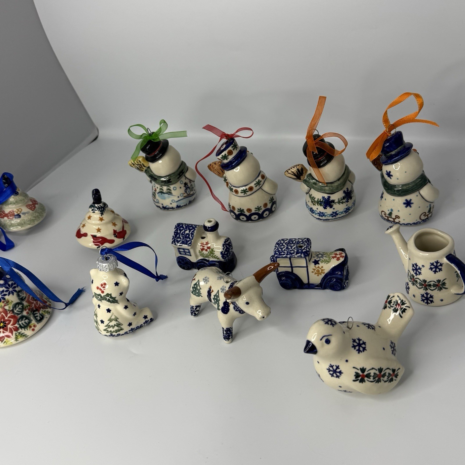 Boleslawiec Polish Pottery Christmas Ornaments Cow,Blue Rose Snowman,Vena READ