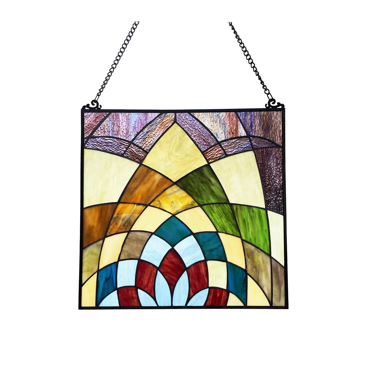 Stained Glass Tiffany Style Geometric Design Hanging Window Panel Suncatcher