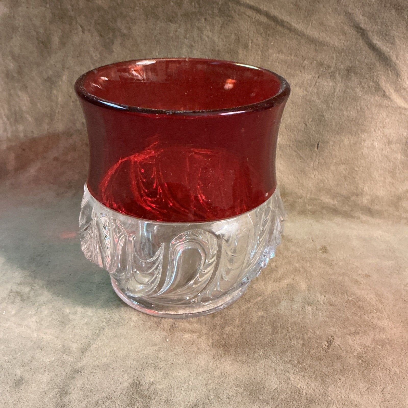 Victorian Scalloped Swirl EAPG ruby flash Spooner clear US Glass Co