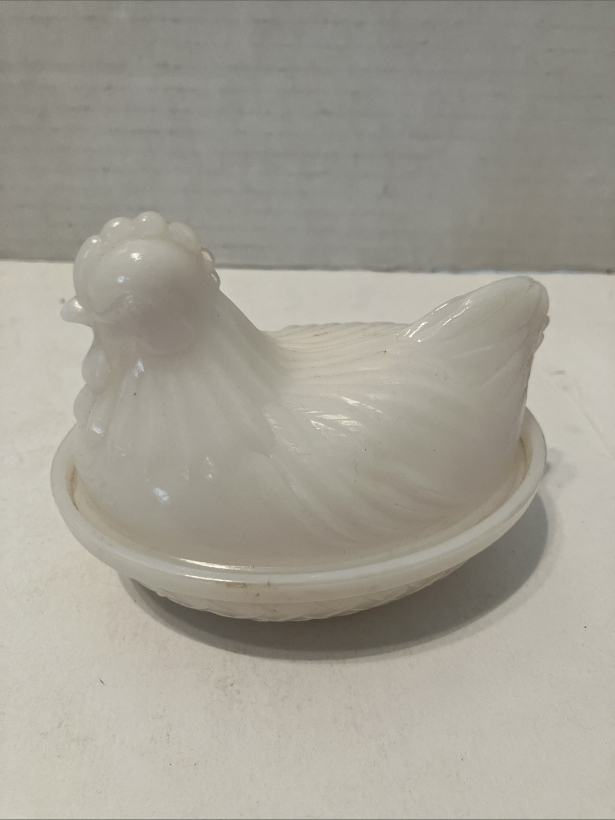 Hen on a Nest Lidded Candy Dish Milk Glass 4” -Damaged See Pictures