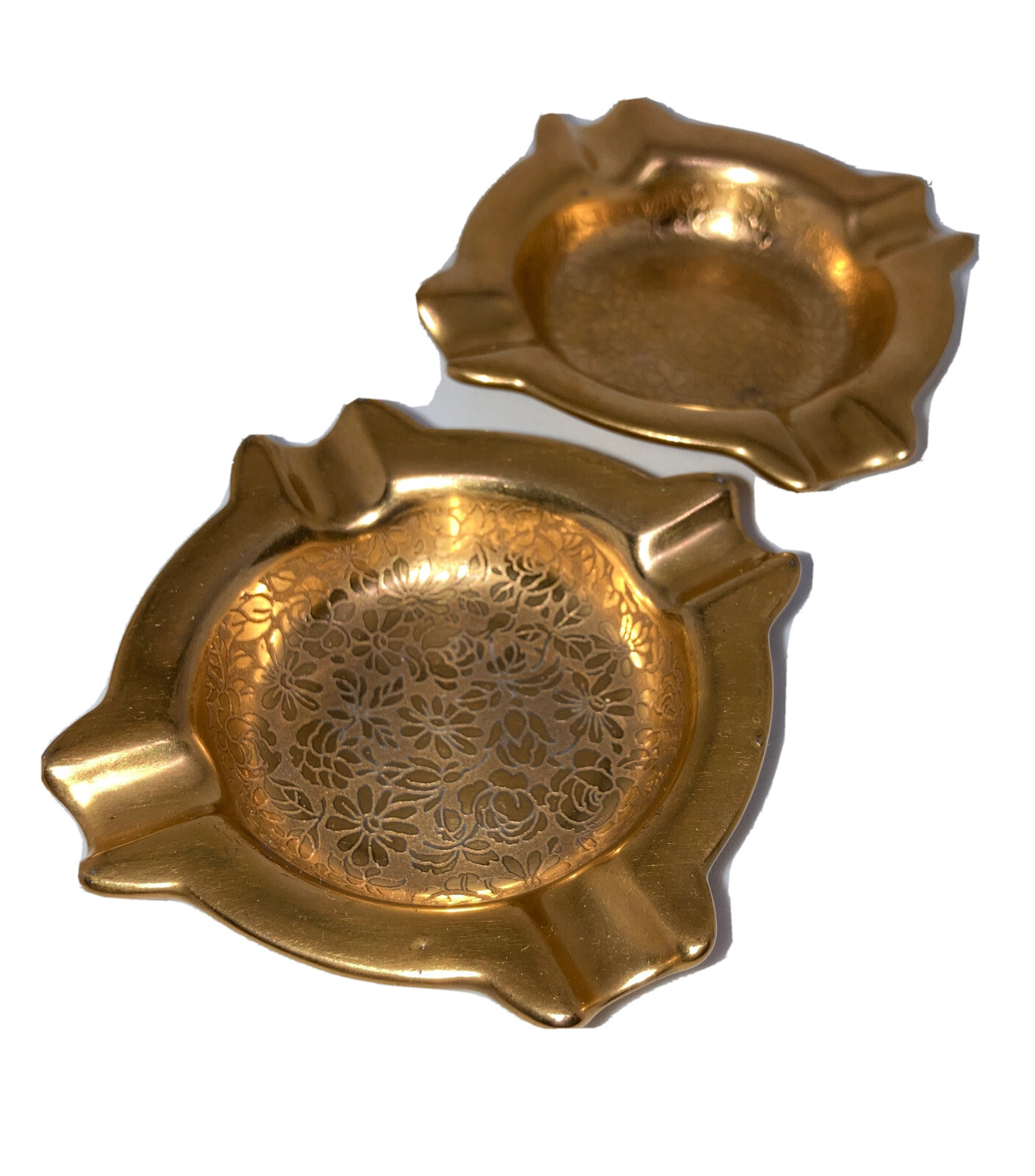 2 vintage Pickard Victoria floral rose gold encrusted ashtray 3 1/4″ dish #130