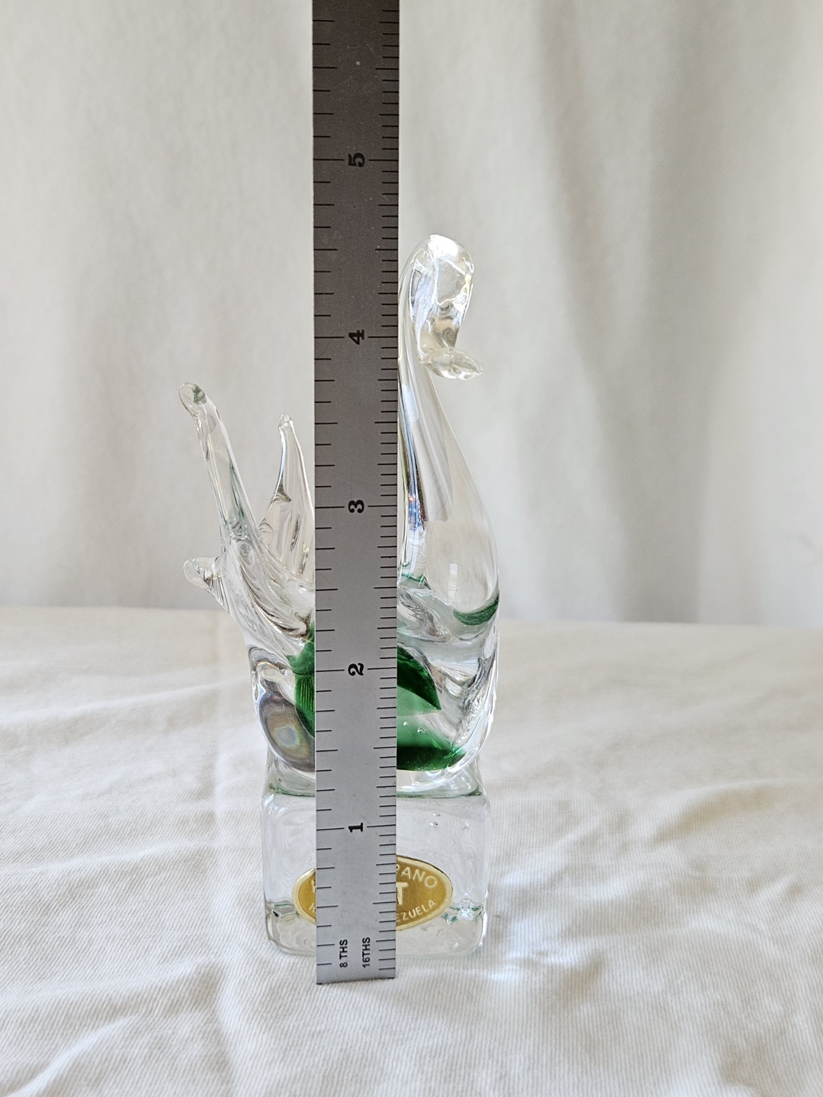 Vecchia Murano Glass Swan Figurine Hand Blown Art approx 4 1/2″ tall