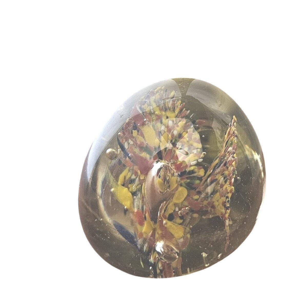 Art Glass Paperweight 8oz Red Yellow Blue Colorburst Vintage