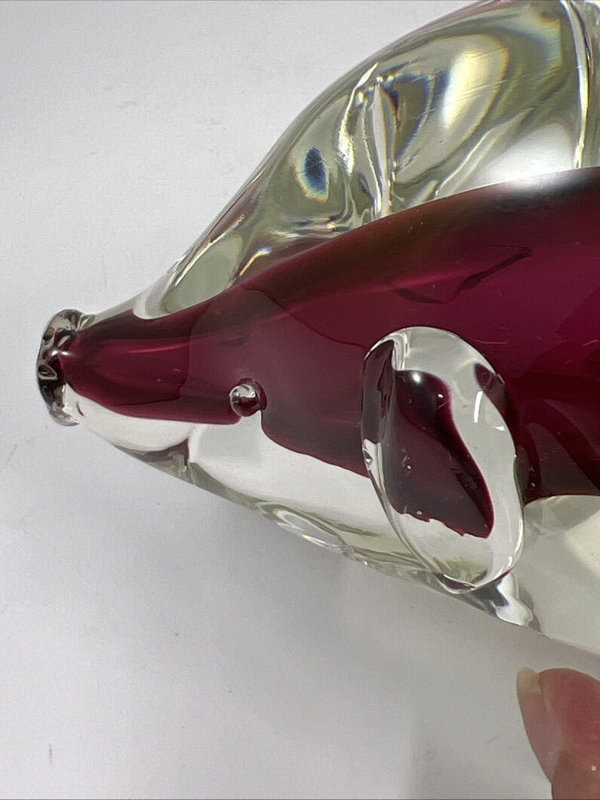Vintage Murano Sommerso Large Pink and Clear Glass Pig Boar Figurine