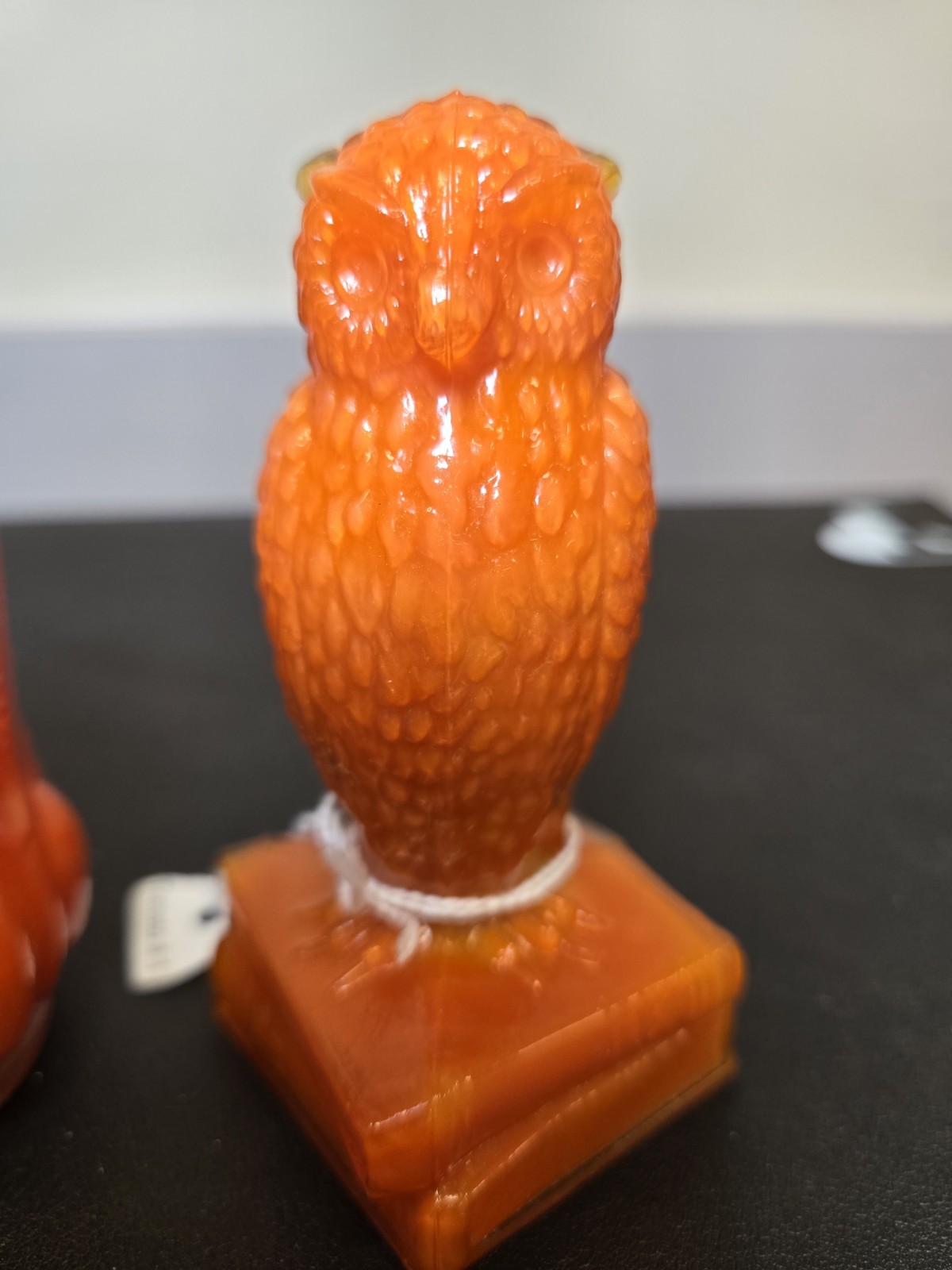 Vintage Degenhart Tomato Owl and Matching Glass Beaded Oval Toothpick Holder